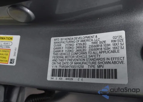 2025 Honda Cr-V Ex-L Awd from USA, damaged, VIN 7FARS4H79SE015258